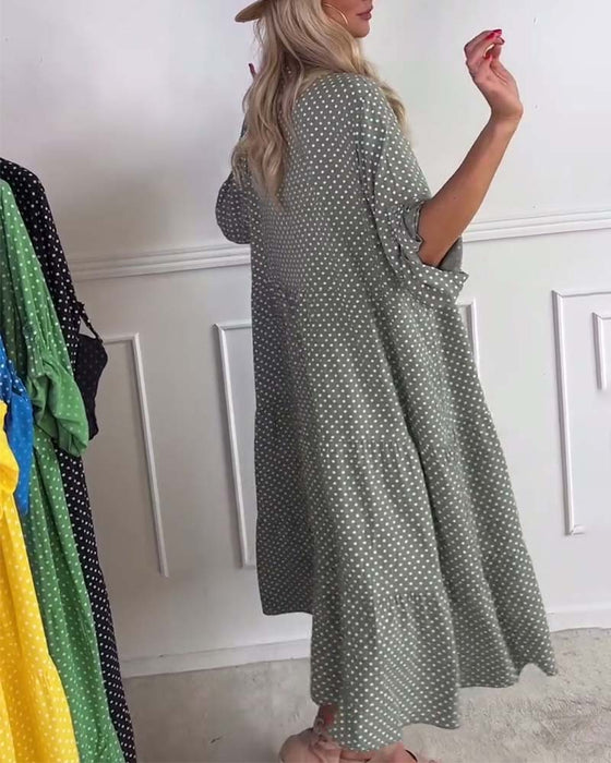 Klänning Halvärm Prickig Rak Modell