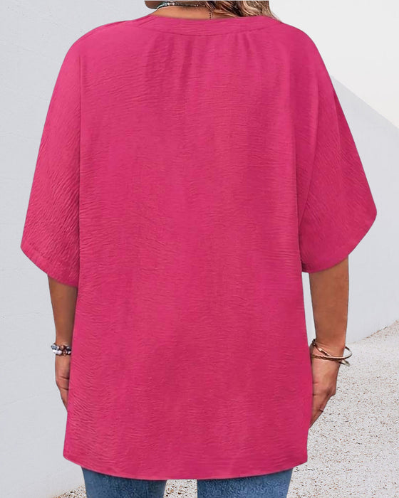 Blus Lös Solid Färg Kort Ärm