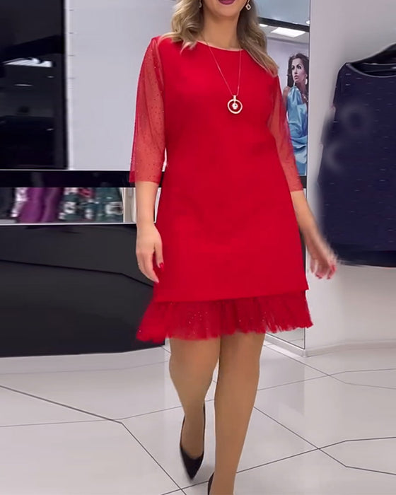 Klänning enfärgad paljett med meshsömmar