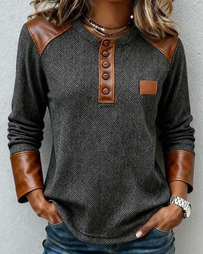 Långärmad Topp Med Distressed-Effekt Och Lapptäcktsdetaljer