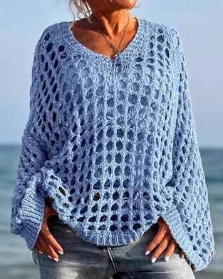 Pullover Lång Ärm Hål Ut