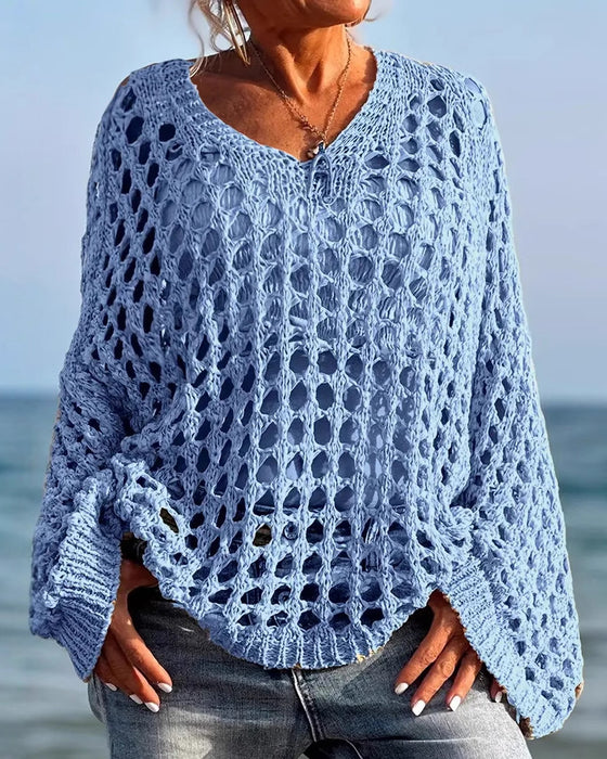 Pullover Lång Ärm Hål Ut