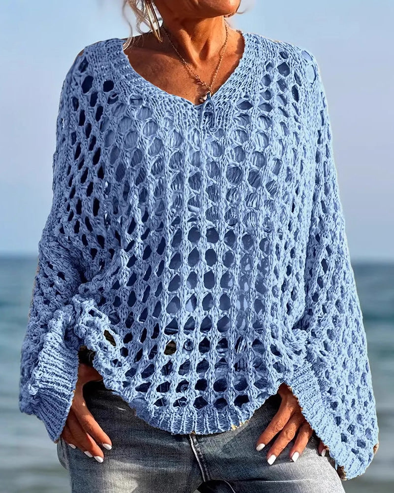 Pullover Lång Ärm Hål Ut