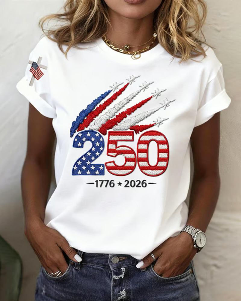 T-Shirt Flagga Plan Tryck Kort Ärm