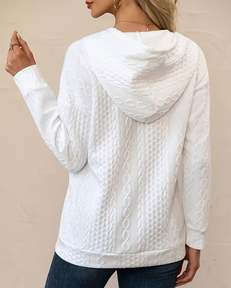 Hoodie I Enfärgad Knappning Jacquard