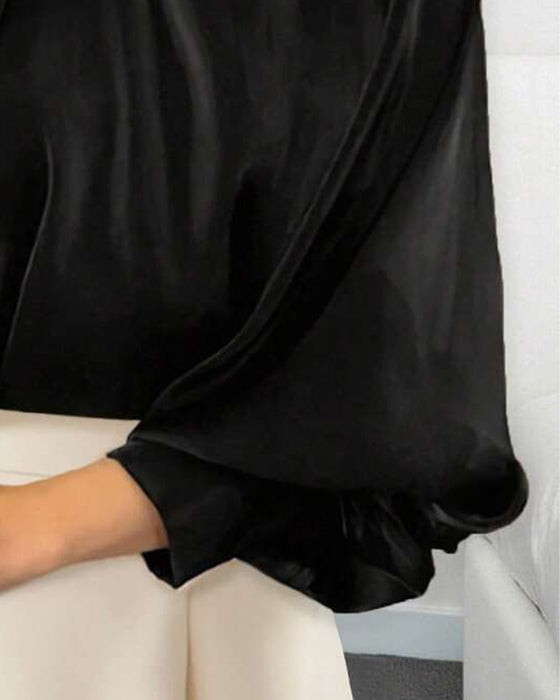 Blus Med Ballongärmar Och Hög Halsring