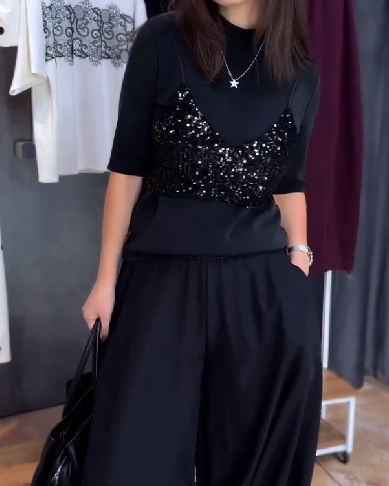 Trendig Kortärmad Topp I Lappverk