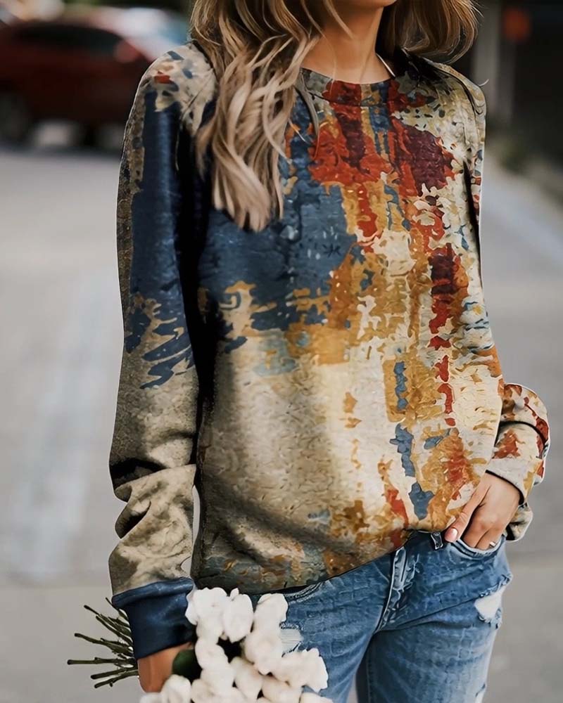 Topp Vintage Tryckt Avslappnad