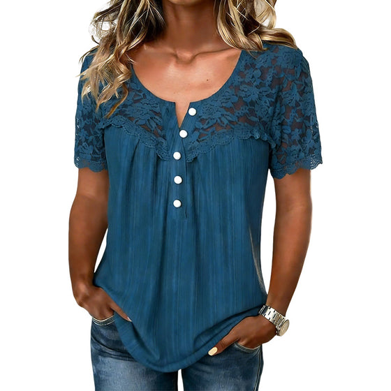 Blus Spets Lapptäcke Kort Ärm