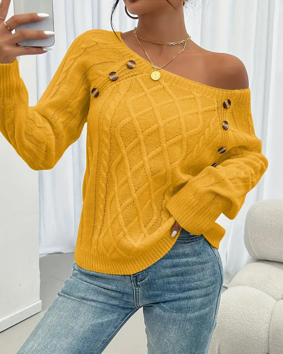 Tröja Enfärgad Raglanärm Spänne Kablestickning