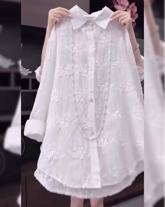 Skjorta Enfärgad Broderad Droppad Axel