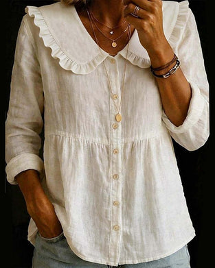 Skjorta Peter Pan Krage Skogskärna Enfärgad