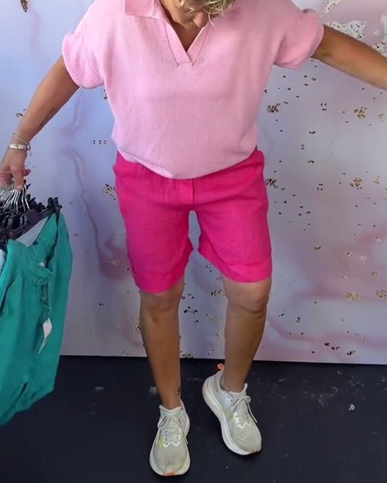 Shorts Enfärgad Bomull Och Linne Avslappnad