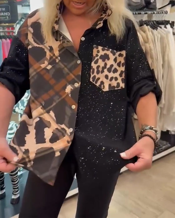 Skjorta Krage Ficka Patchworktryck