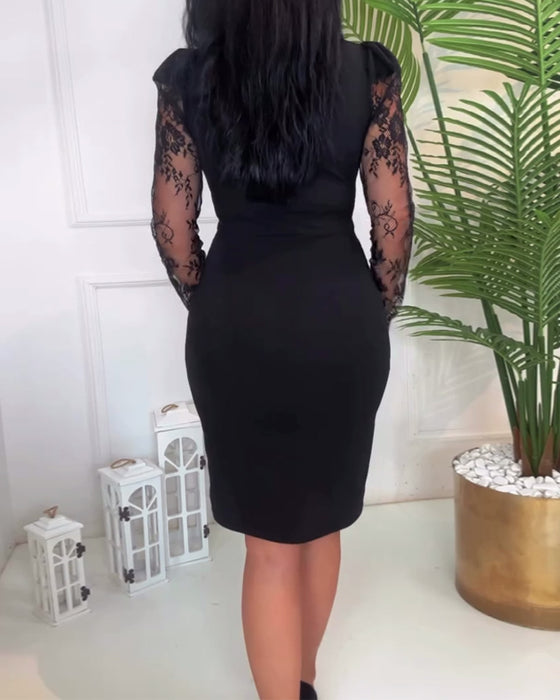 V-ringad enfärgad slimmad klänning