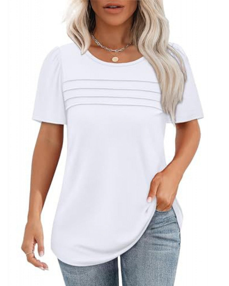 T-Shirt Veckad Lös Rund Halsning Kortärmad