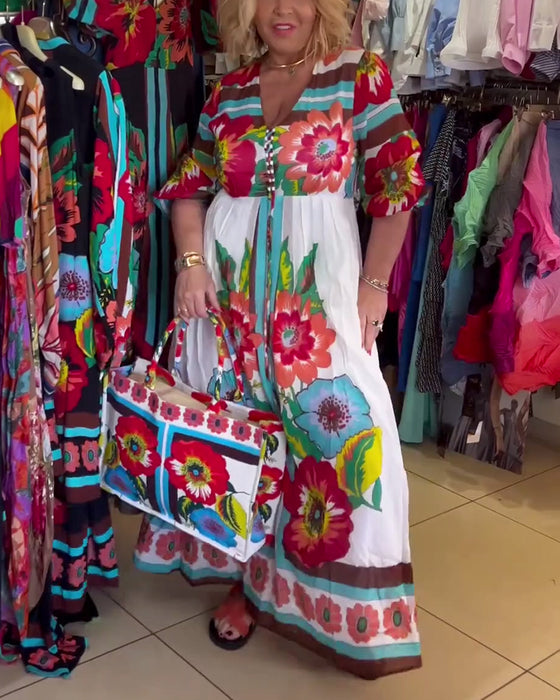 Djupt V lös avslappnad blommig klänning