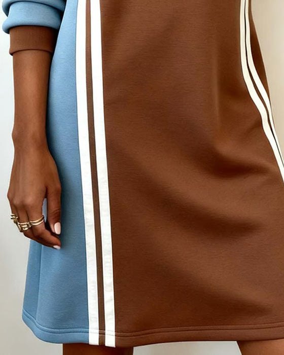 Klänning Långärmad Färgblock Rund Halsringning Rak