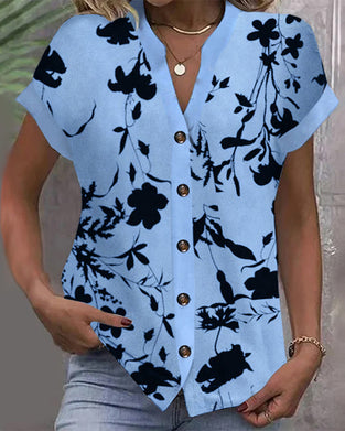 Skjorta avslappnad tryckt v-ringad kort ärm