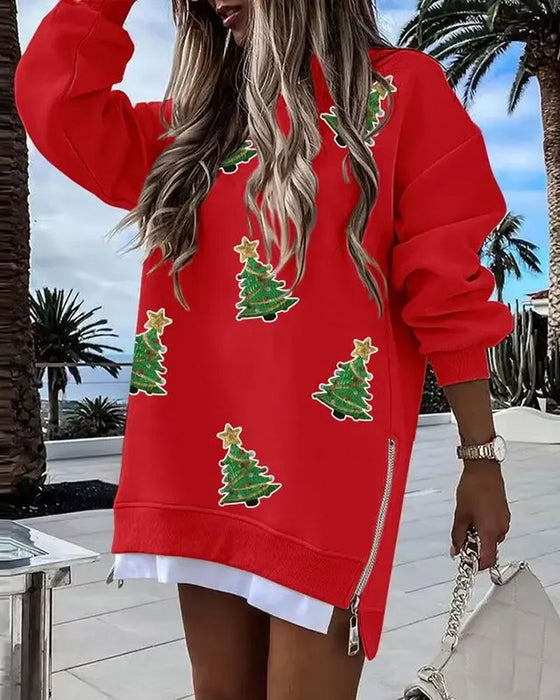 Klänning Julgransprint Sidodragkedja Sweatshirt