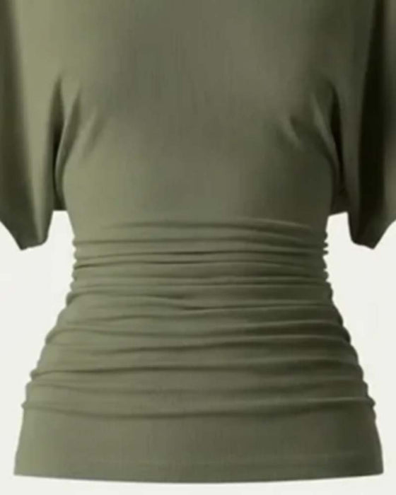Blus Casual Solid Veckad Kort Ärm