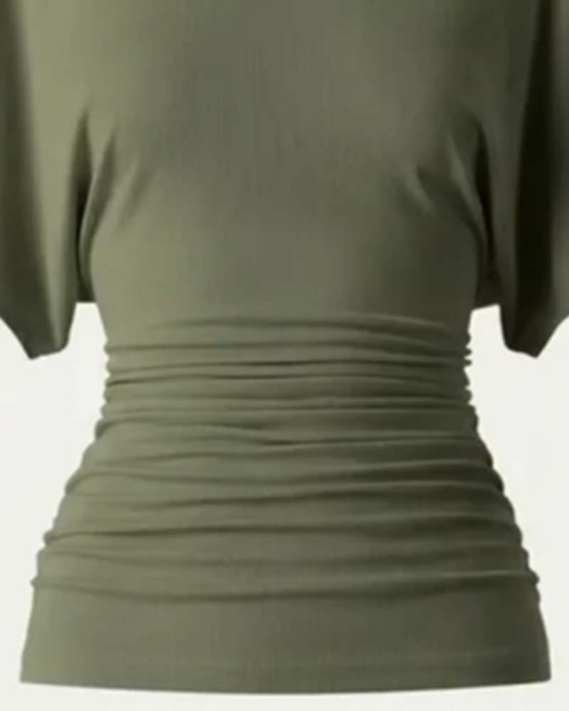 Blus Casual Solid Veckad Kort Ärm