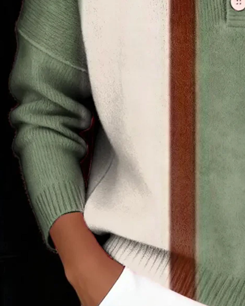 Pullover Med Långa Ärmar Och Färgblockning