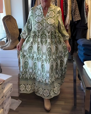 Klänning Med Blommönster Och V-Ringning