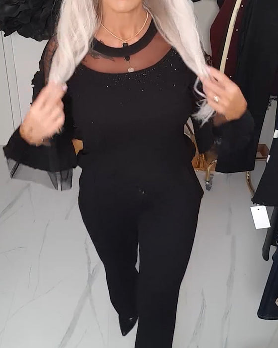 Topp Klokkärmad Mesh-Inslag