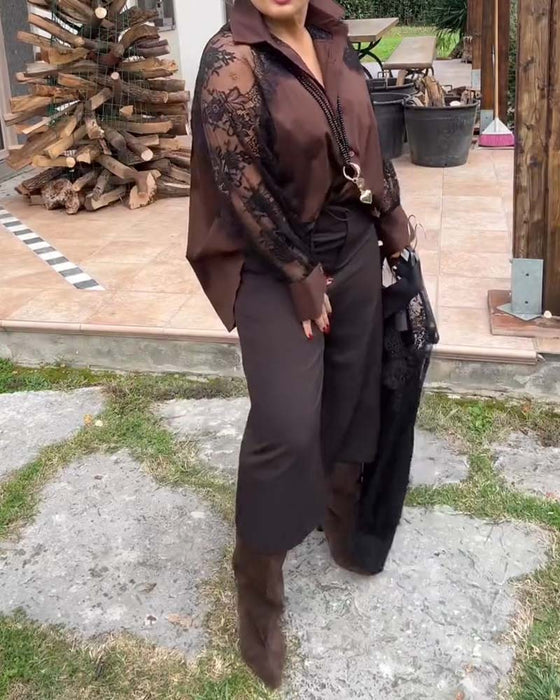 Sexig Skjorta Med Lapptäcktsdetaljer Och Krage