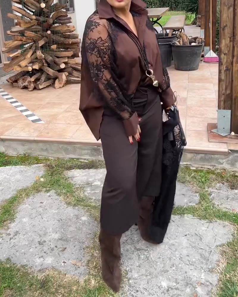 Sexig Skjorta Med Lapptäcktsdetaljer Och Krage