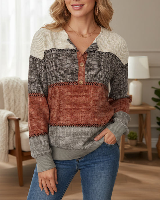 Luvtröja Knappgylf Mode Färgblock