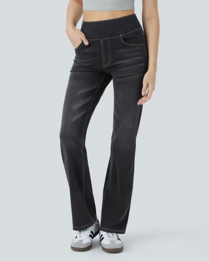 Byxor Hög Midja Jeans Ficka Utsvängd