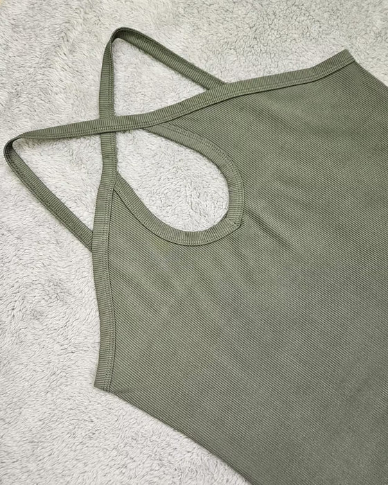Cami Top Halter Hals Urholkad Räfflad