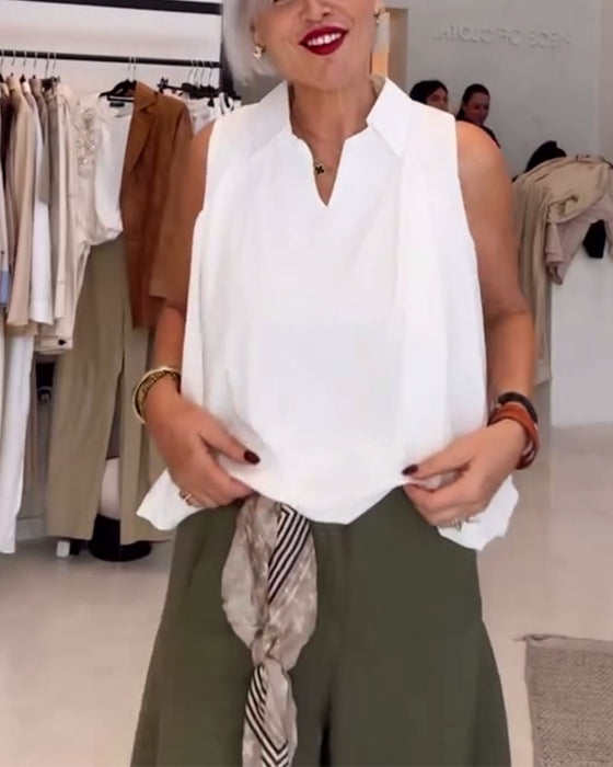 Blus Utan Ärmar Krage Lös