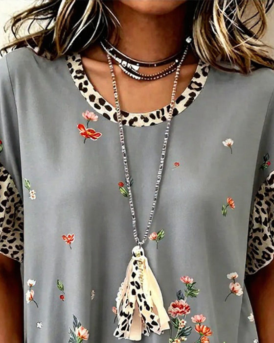 T-Tröja Leopard Lapptäcke Blommigt Print
