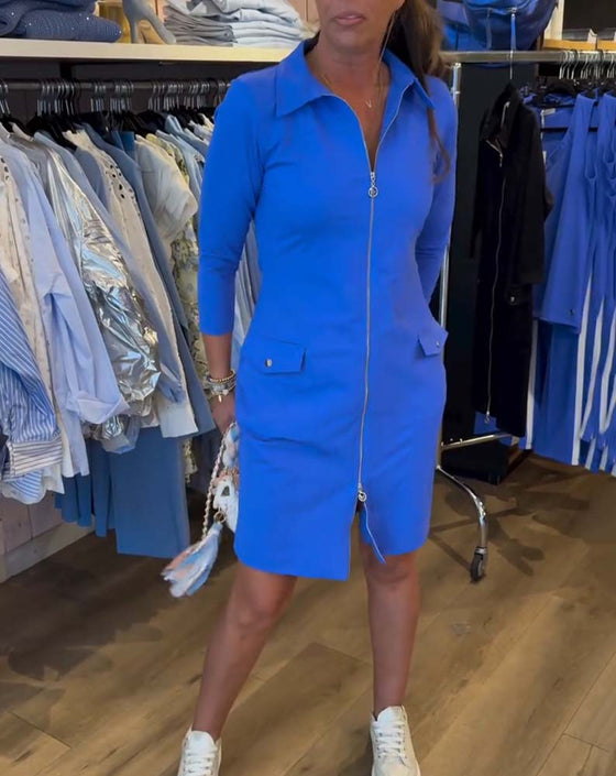 Klänning Slag Enfärgad Dragkedja Lång Ärm