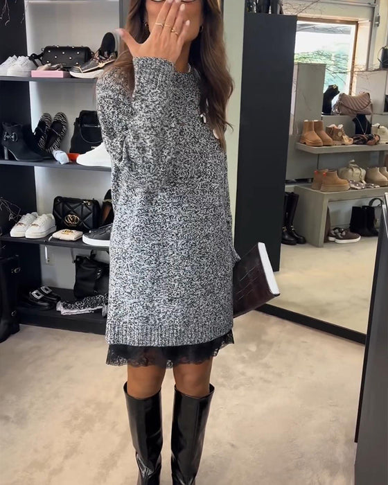 Enfärgad Långärmad Tröjklänning Med Lappverk