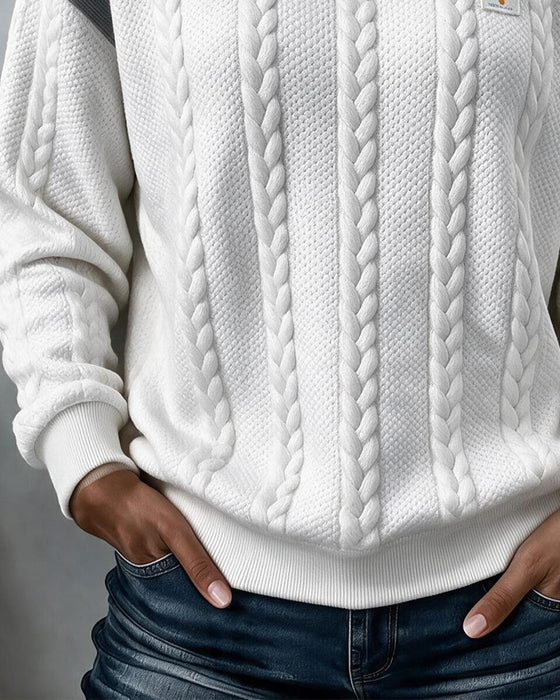 Sweatshirt Rund Hals Flätstickad Färgblock