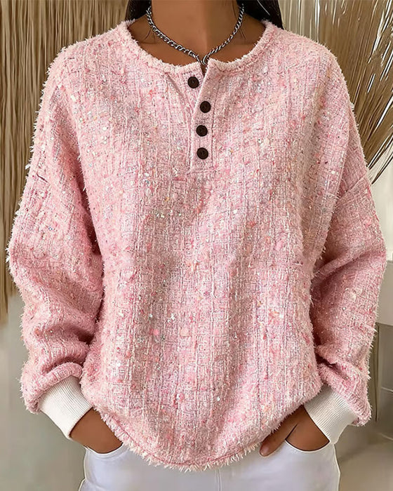 Mjukströja Tweed Henley Krage Knappning