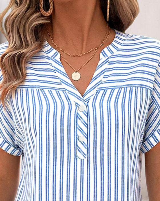 Blus Rand V-Hals Knapp Patchwork