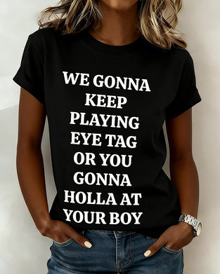 T-Shirt Crew Neck Med Bokstavs Tryck Kortärmad