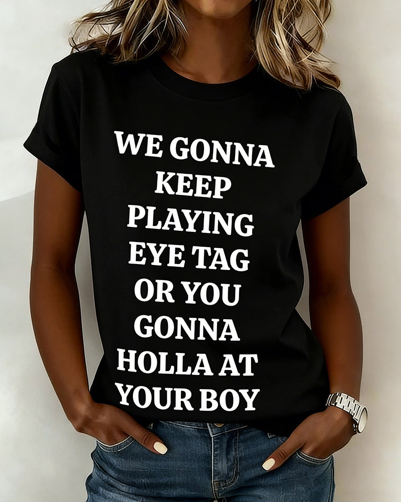 T-Shirt Crew Neck Med Bokstavs Tryck Kortärmad