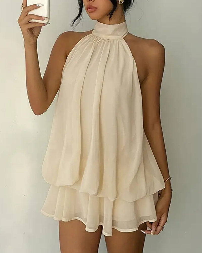 Klänning Halsrem Chiffong Mini