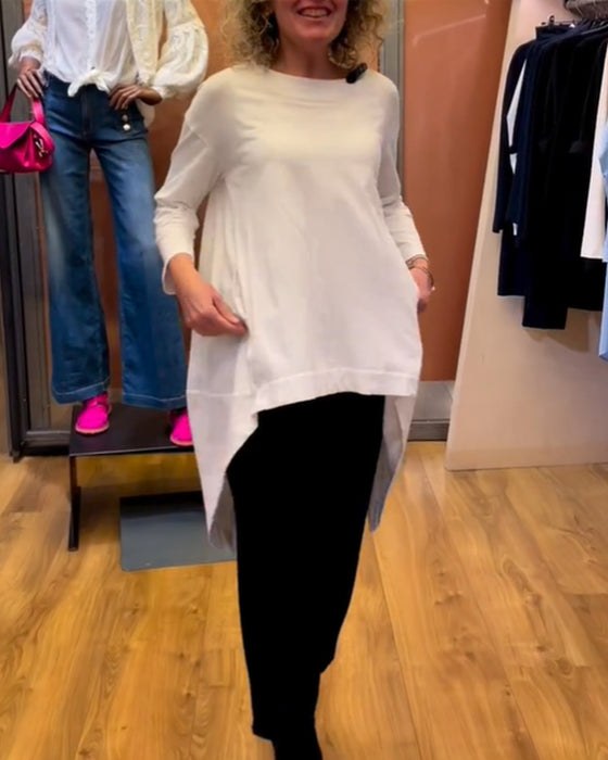 Rund halsringning Enfärgad topp