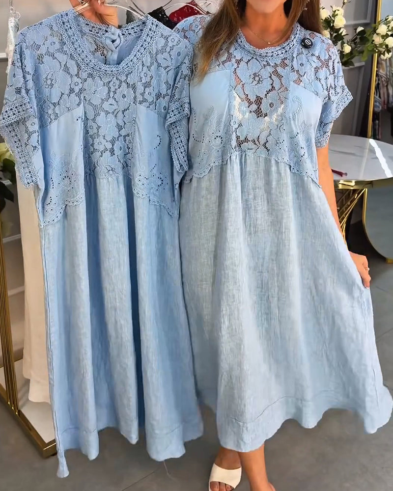 Klänning Elegant Spets-Kant Patchwork Maxi