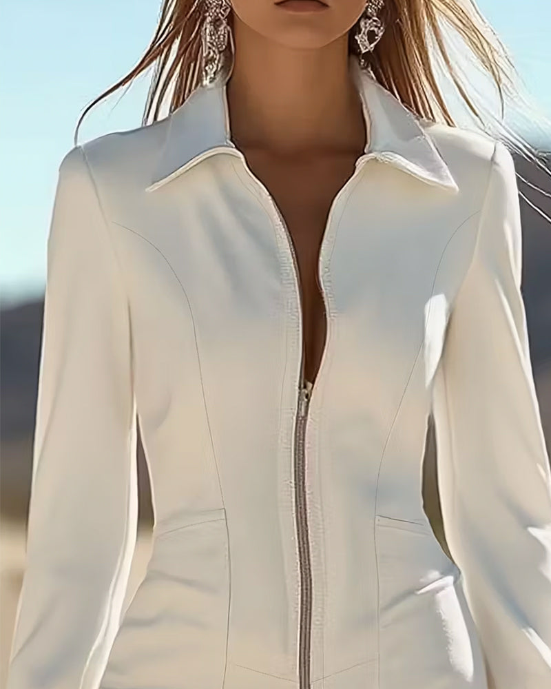 Klänning Med Dragkedjekrage Och Fransad Fåll