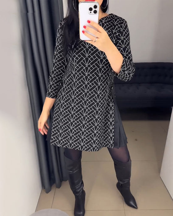 Klänning med rund hals och tryck