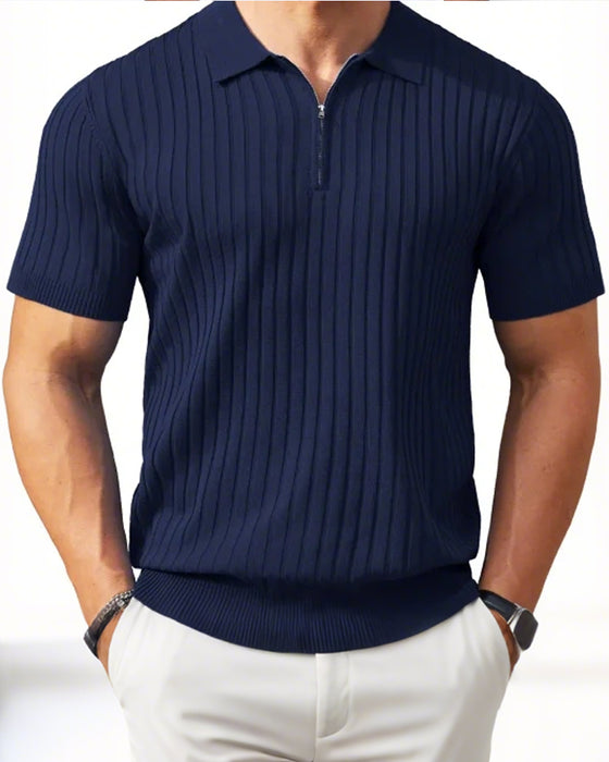 Skjortor Herr Dragkedja Kort Ärm Ribbstickad Polo T-Shirts Golf