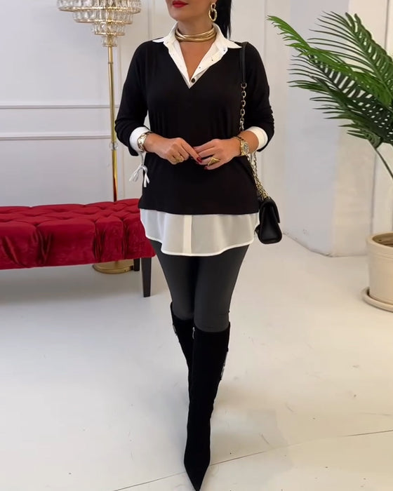 Topp Svart Och Vit Patchwork Krage